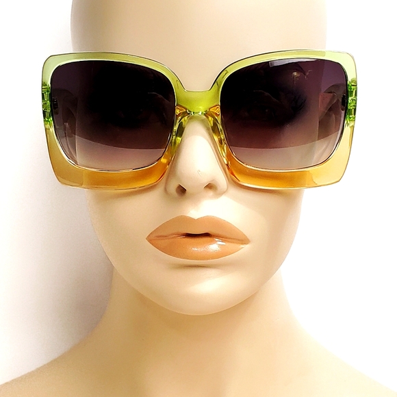 Square Large Green Orange Colorful Frames Sunglasses Unisex Trendy Cool Summer - Picture 2 of 5